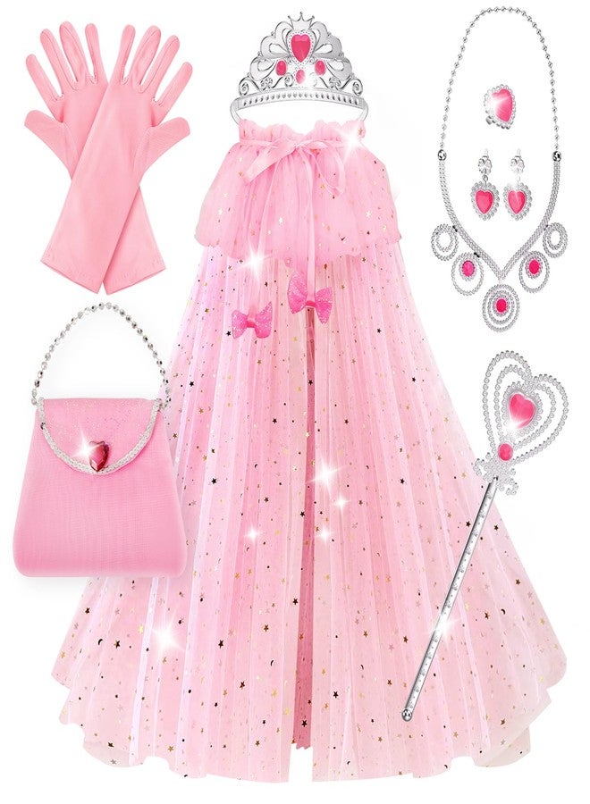 ShyLizard Princess Dress Up Clothes for Little Girls, 10 Pcs Toddler Dress Up Toys, Princess Cape with Crown, Wand, Jewelry, Princess Play Toys Gifts for 3 4 5 6 Year Old Girls(Pink) - Image 1